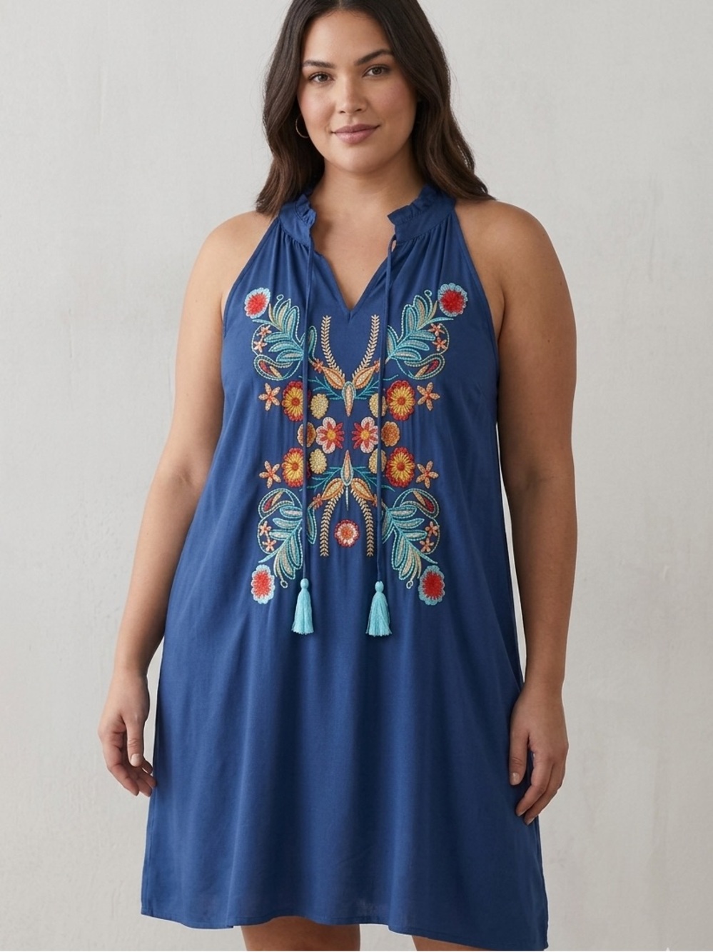 Chic Collection XL Mini Embroidered Tasseled Rayon Dress made in india